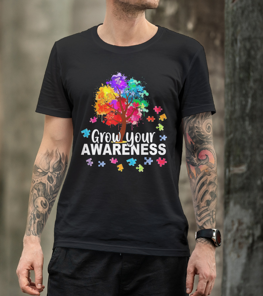 Grow Your Awareness Colorful Tree With Puzzle Pieces T-Shirt