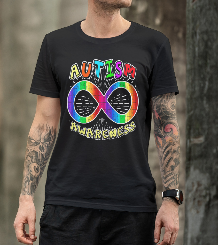 Autism Awareness Infinity Symbol With Rainbow Puzzle T-Shirt