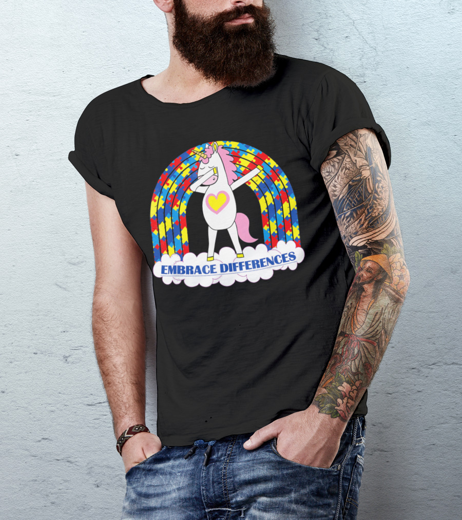 Embrace Differences Autism Awareness Kids Teens Girls Unicorn T-Shirt