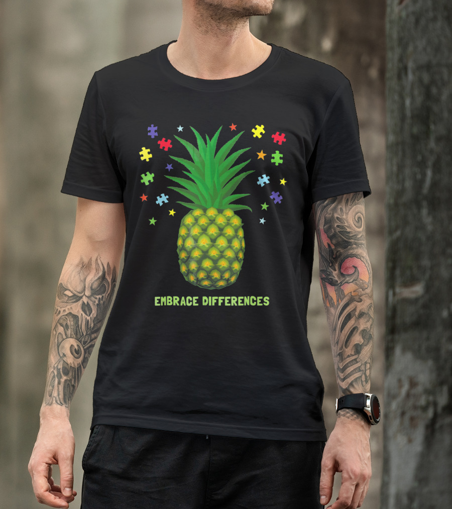 Embrace Differences Autism Awareness Beach Pineapple Puzzle Pieces T-Shirt