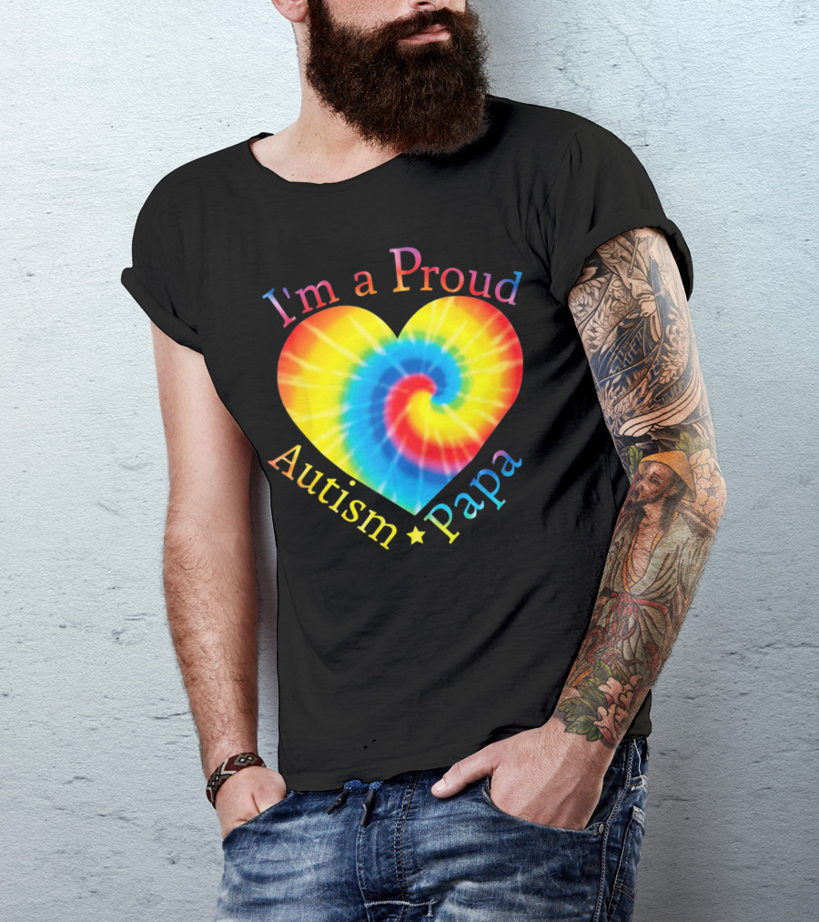 I'm A Proud Autism Papa Rainbow Heart Spiral T-Shirt