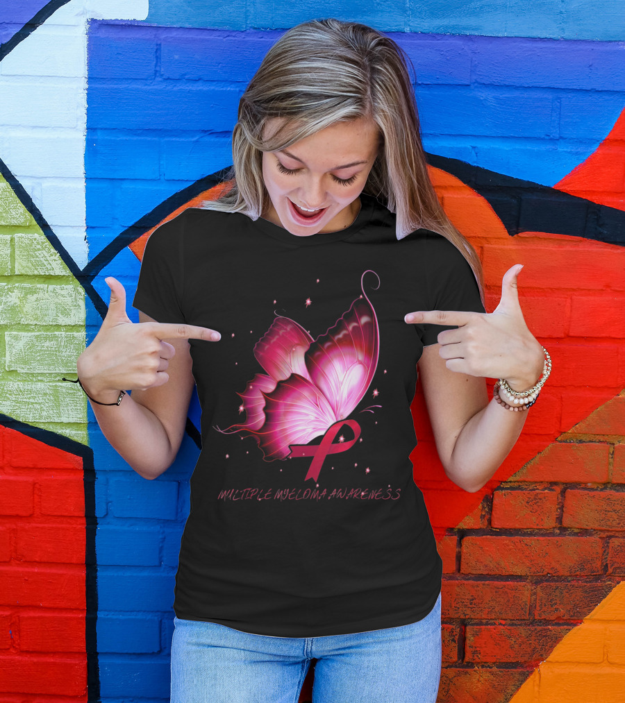 MULTIPLE MYELOMA AWARENESS Pink Butterfly T-Shirt