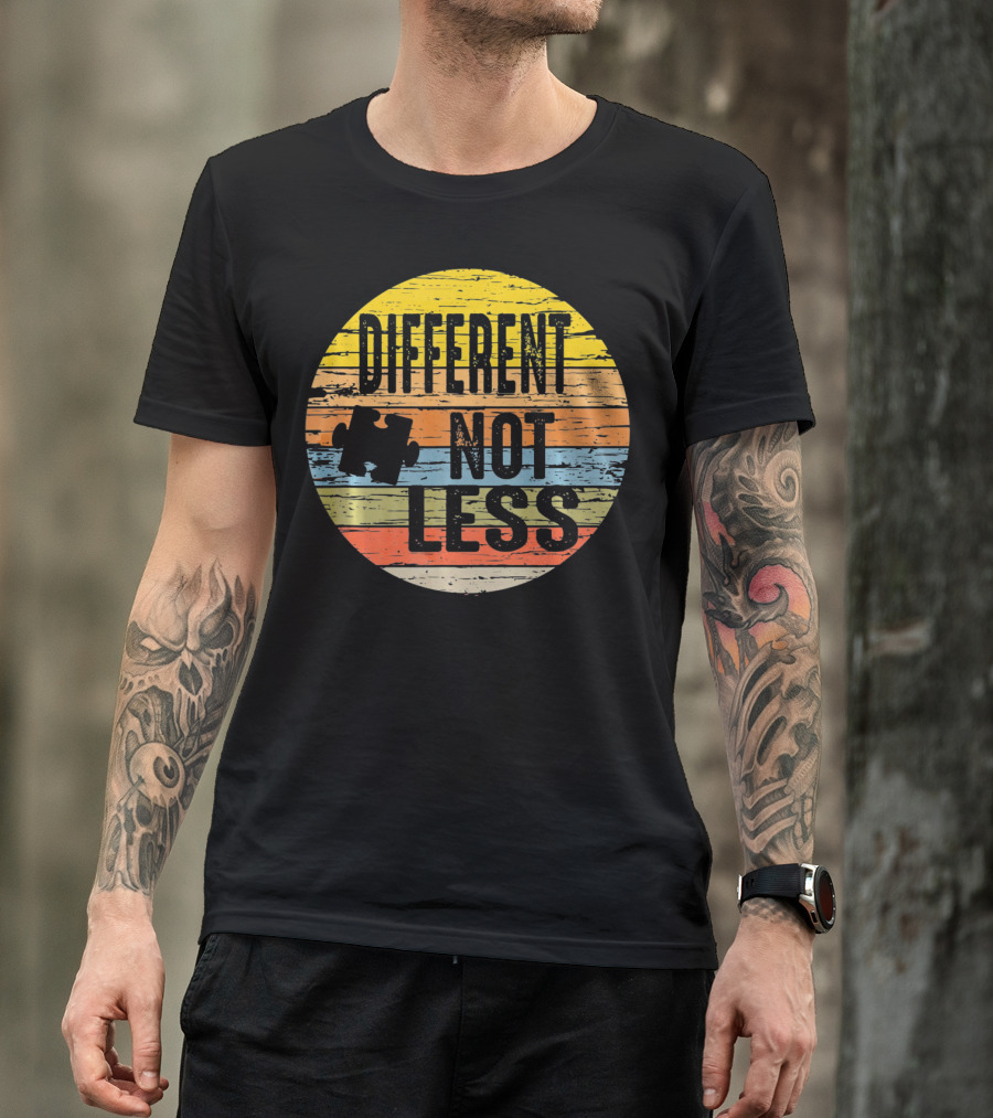 Different Not Less Retro Distressed Autism Awareness Puzzle T-Shirt