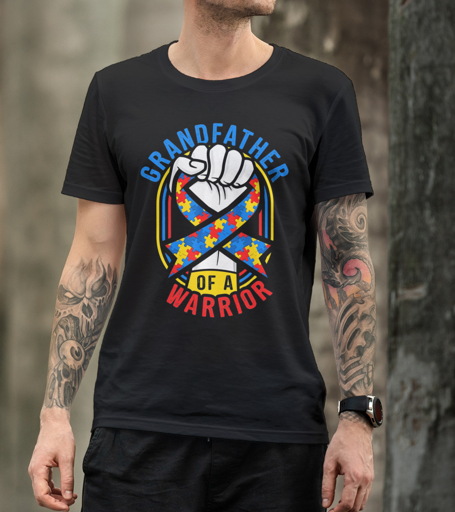 Grandfather Of A Warrior Autism Awareness Puzzle T-Shirt