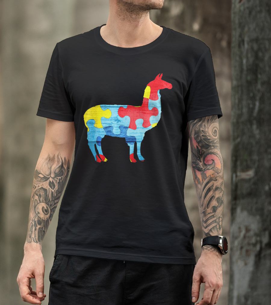 Autism Awareness Puzzle Llama Multicolor T-Shirt