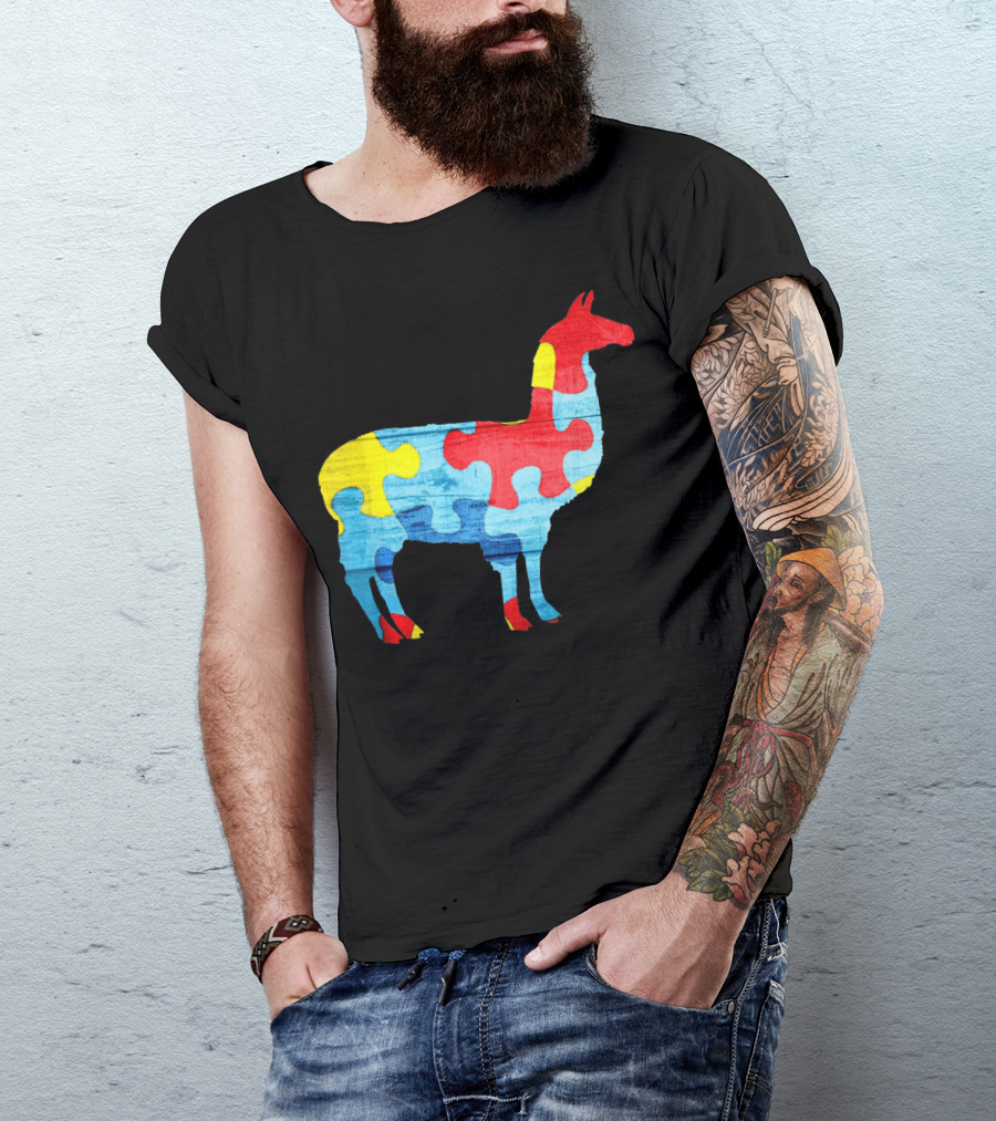 Autism Awareness Puzzle Llama Multicolor T-Shirt