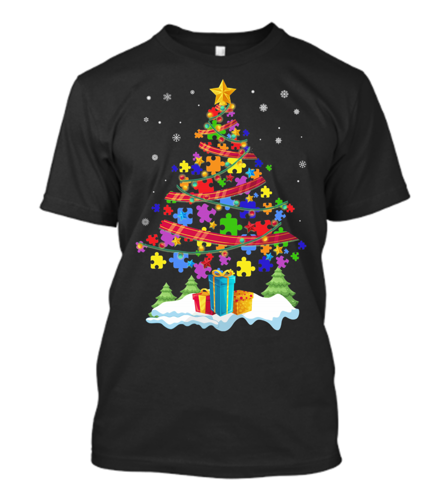Autism Puzzle Pieces Christmas Tree Snowflake Gifts T-Shirt