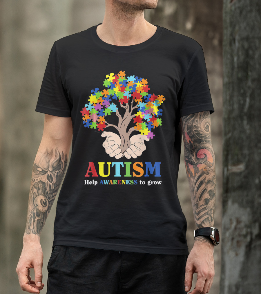 AUTISM Help Awareness To Grow With Puzzle Piece Tree T-Shirt