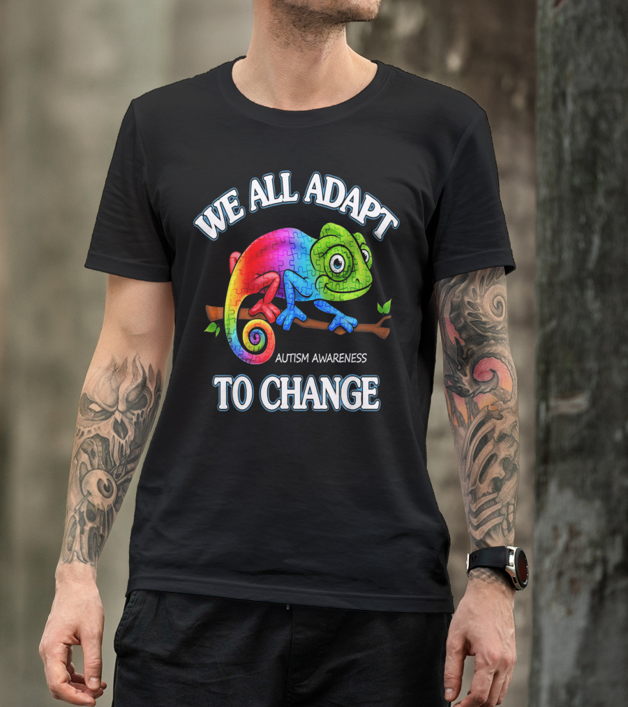We All Adapt To Change Autism Awareness Puzzle Chameleon T-Shirt