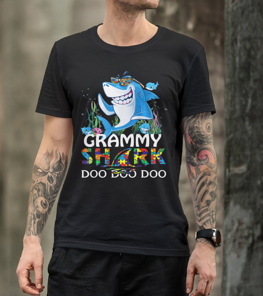 Grammy Shark Autism Awareness Doo Doo Doo T-Shirt