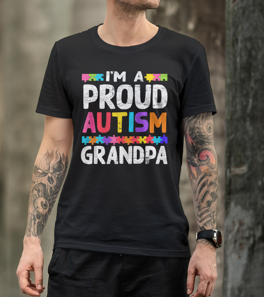 Proud Autism Grandpa Puzzle Pieces T-Shirt
