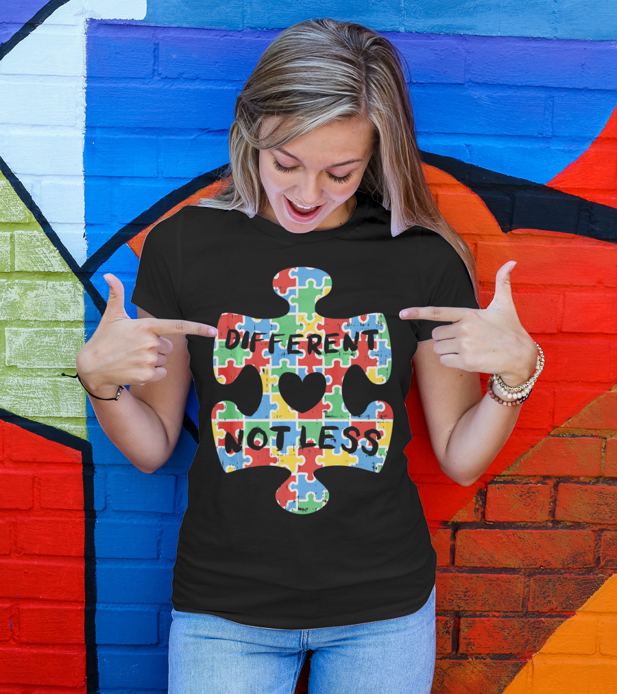 Different Not Less Autism Awareness Puzzle Piece Heart T-Shirt
