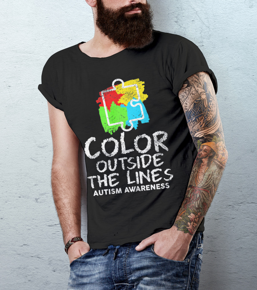 Color Outside The Lines Autism Awareness Puzzle Piece Colors T-Shirt