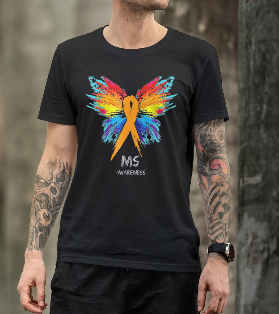 MS Awareness Butterfly Ribbon Colorful Wings T-Shirt