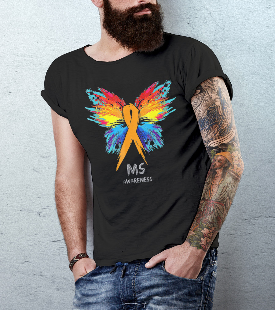 MS Awareness Butterfly Ribbon Colorful Wings T-Shirt