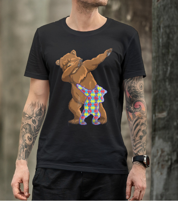 Dabbing Mama Bear With Autism Puzzle Pattern Cub T-Shirt