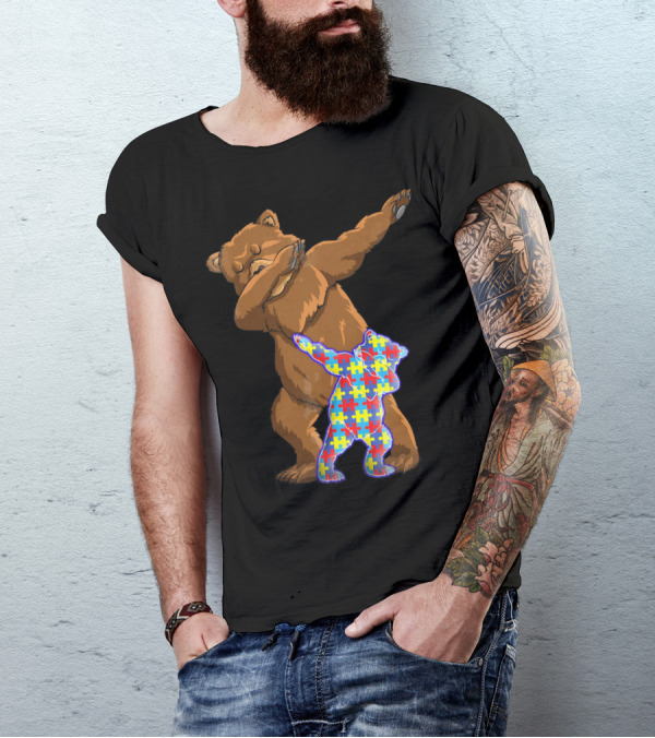 Dabbing Mama Bear With Autism Puzzle Pattern Cub T-Shirt