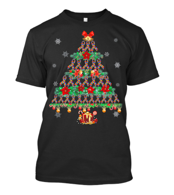 Autism Christmas Tree Puzzles And Xmas Lights With Presents And Snowflakes T-Shirt
