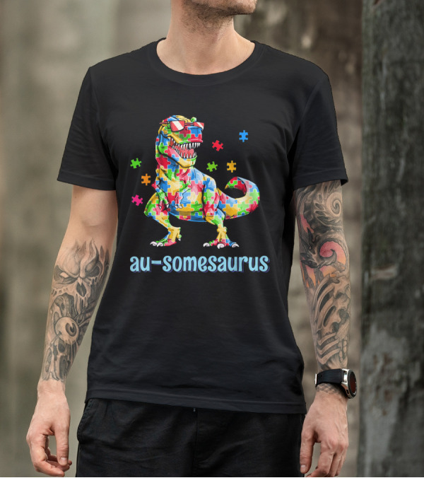 Au-somesaurus Dinosaur Autism Awareness Puzzle T-Shirt