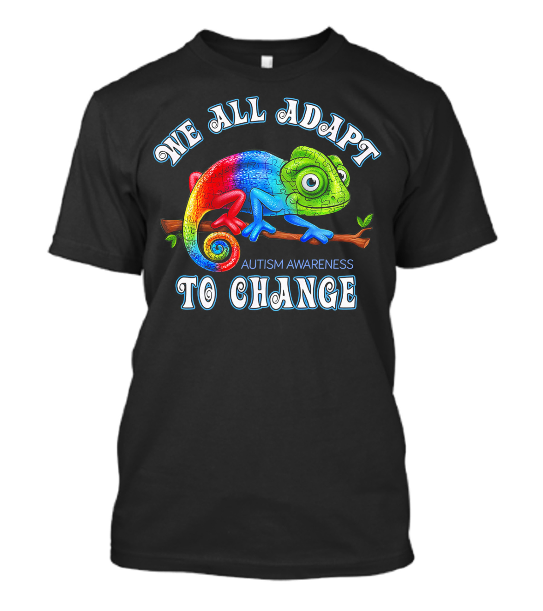 We All Adapt To Change Autism Awareness Chameleon Puzzle Colors T-Shirt