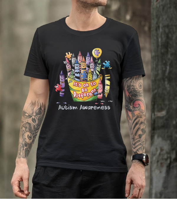 It's Ok To Be Different Autism Awareness Crayons Puzzle Balloon T-Shirt