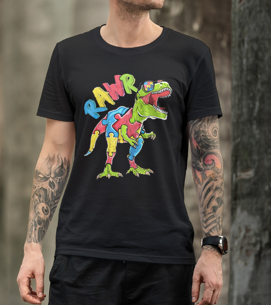 RAWR Rex Dinosaur Autism Awareness Puzzle Piece T-Shirt
