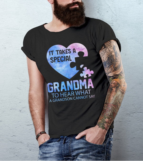 It Takes A Special Grandma To Hear What A Grandson Cannot Say Heart Puzzle Valentine T-Shirt