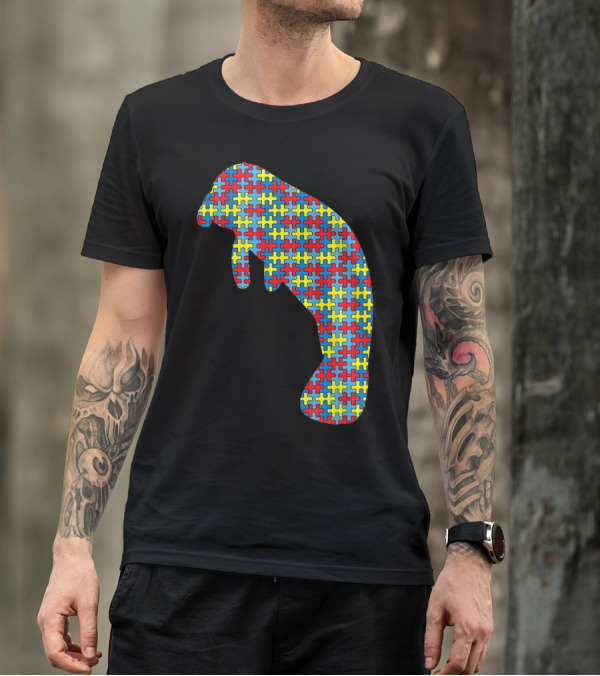 Manatee Autism Awareness Puzzle Pattern Kids Dugong T-Shirt