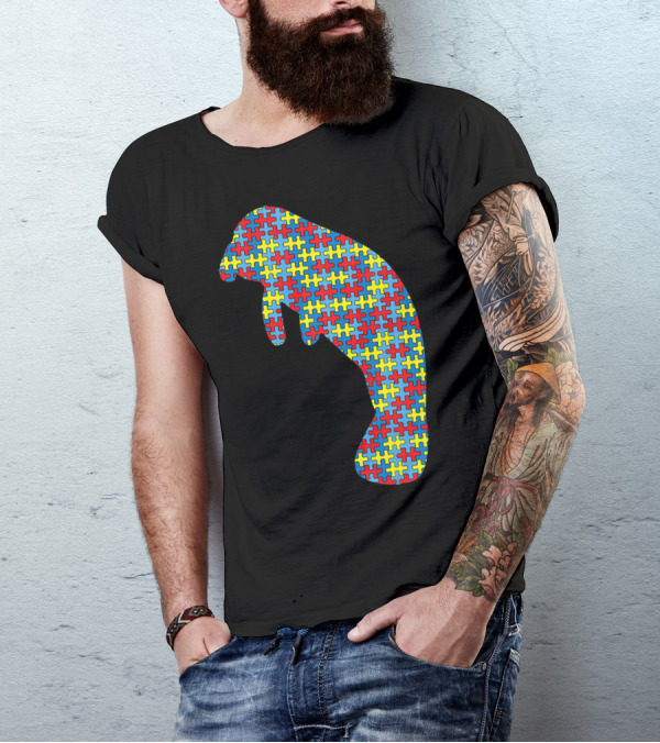 Manatee Autism Awareness Puzzle Pattern Kids Dugong T-Shirt