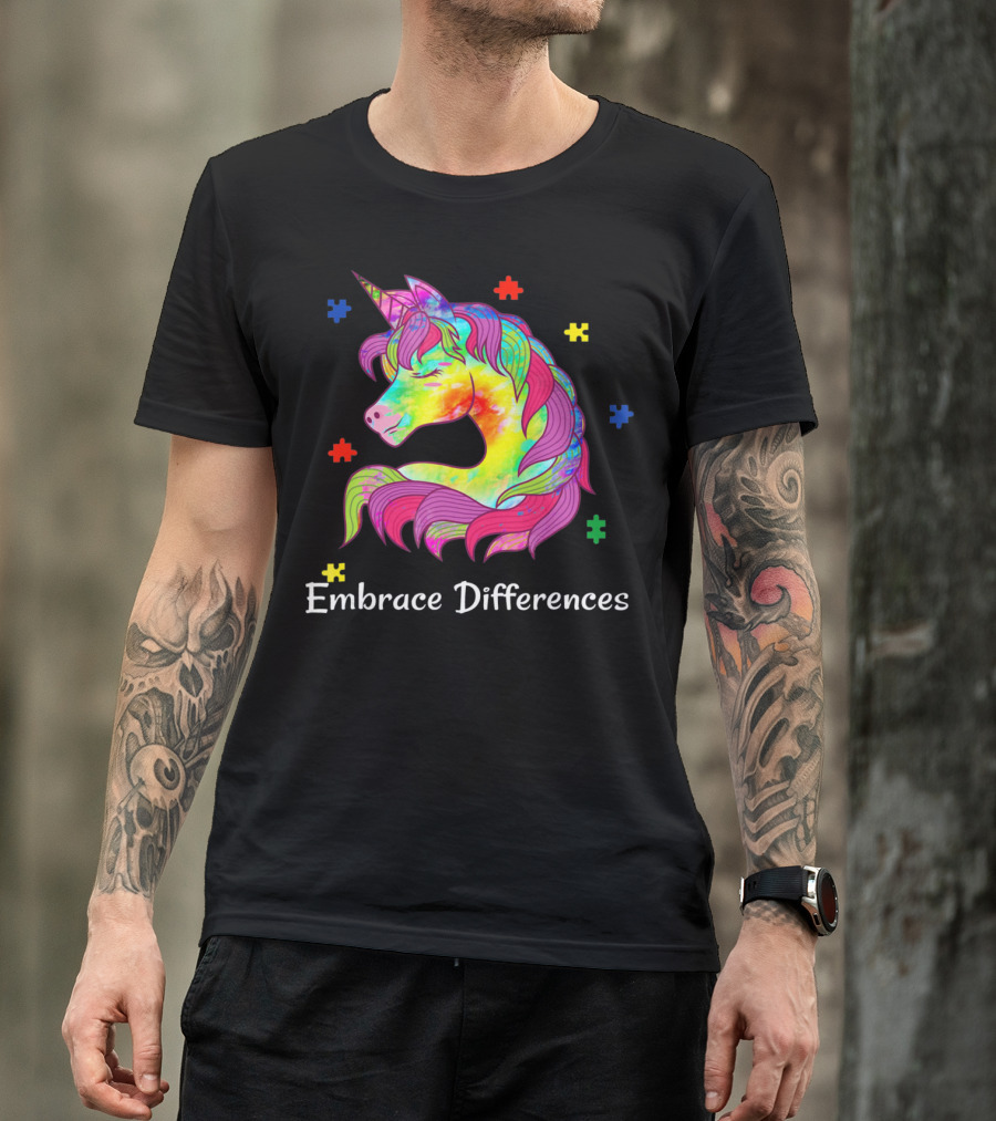 Embrace Differences Unicorn Autism Puzzle Pieces T-Shirt