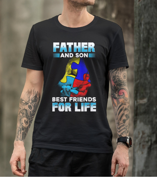 Father And Son Best Friends For Life Puzzle Autism Awareness T-Shirt