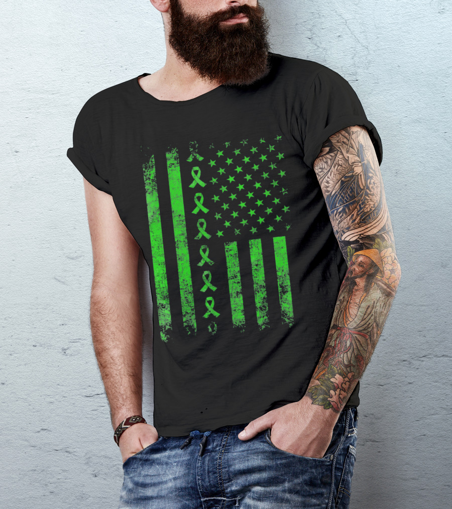 Green Ribbon US Flag Cerebral Palsy Awareness T-Shirt