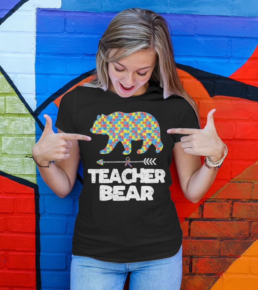 TEACHER BEAR Autism Puzzle Bear With Arrow T-Shirt