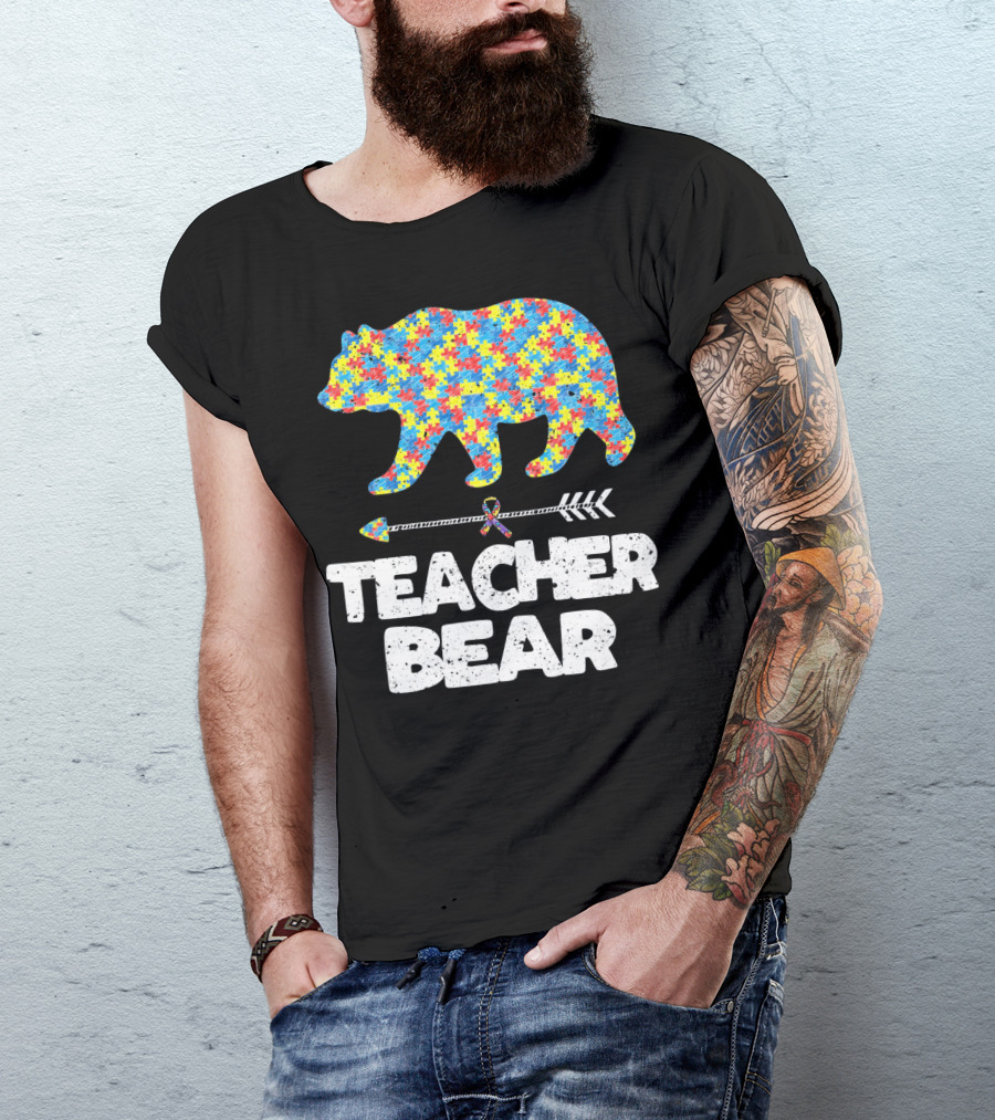 TEACHER BEAR Autism Puzzle Bear With Arrow T-Shirt