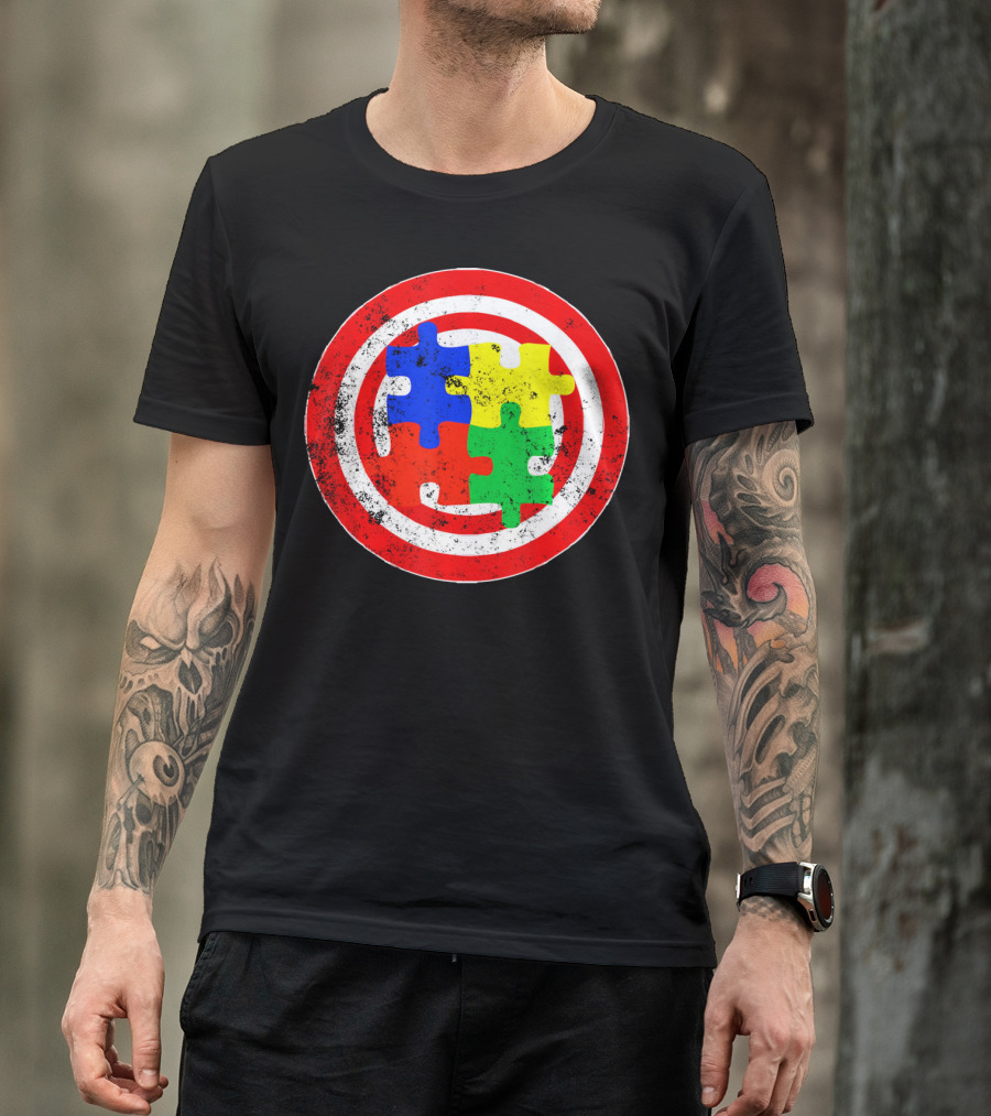 Autism Awareness Puzzle Shield Captain Autism T-Shirt