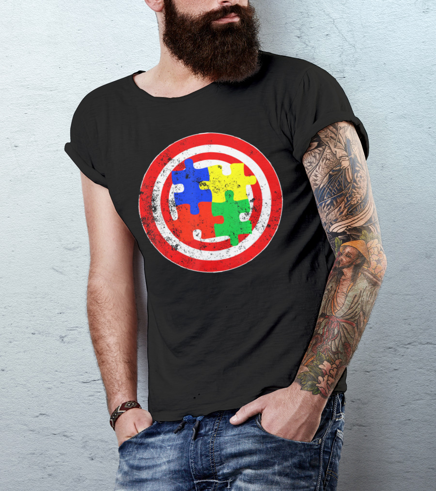 Autism Awareness Puzzle Shield Captain Autism T-Shirt