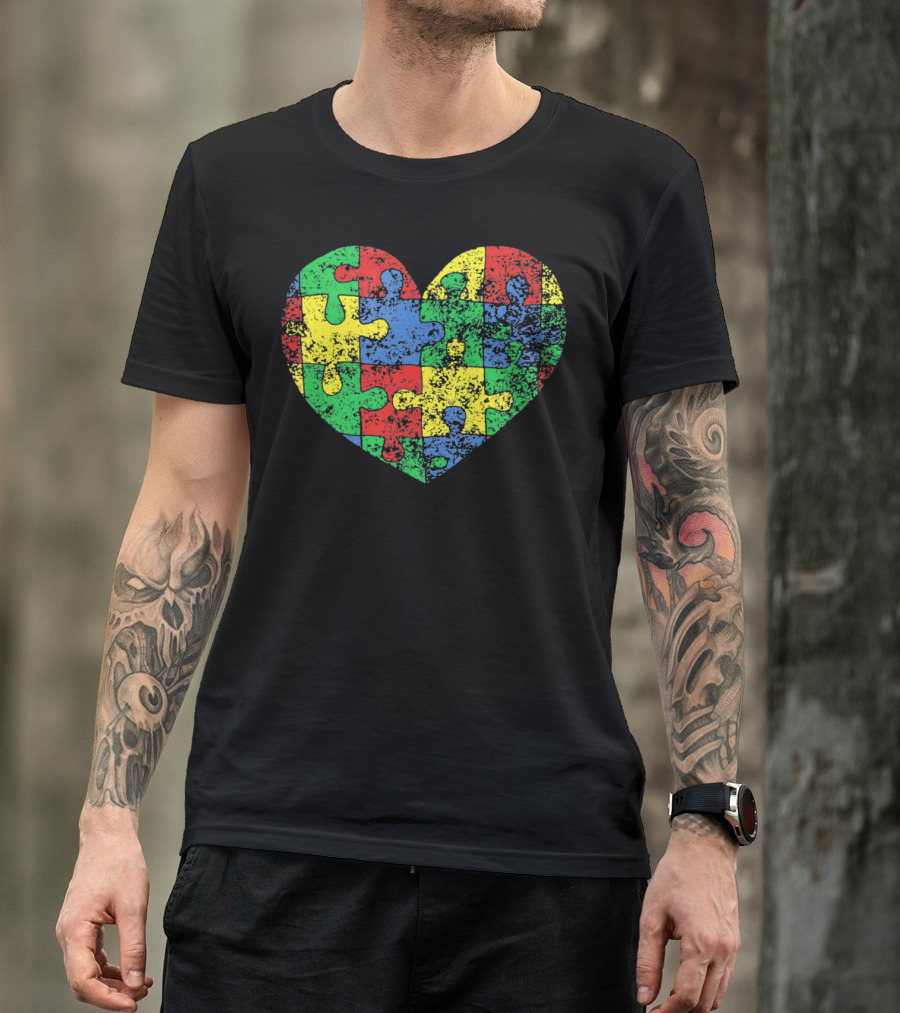 Distressed Heart Puzzle Autism T-Shirt