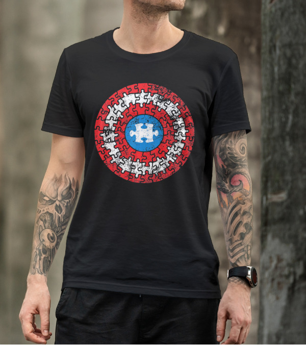 Captain Autism Awareness Puzzle Shield Superhero T-Shirt