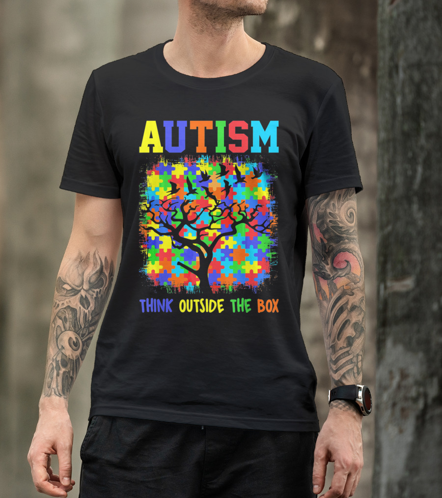 Autism Think Outside The Box Puzzle Tree T-Shirt