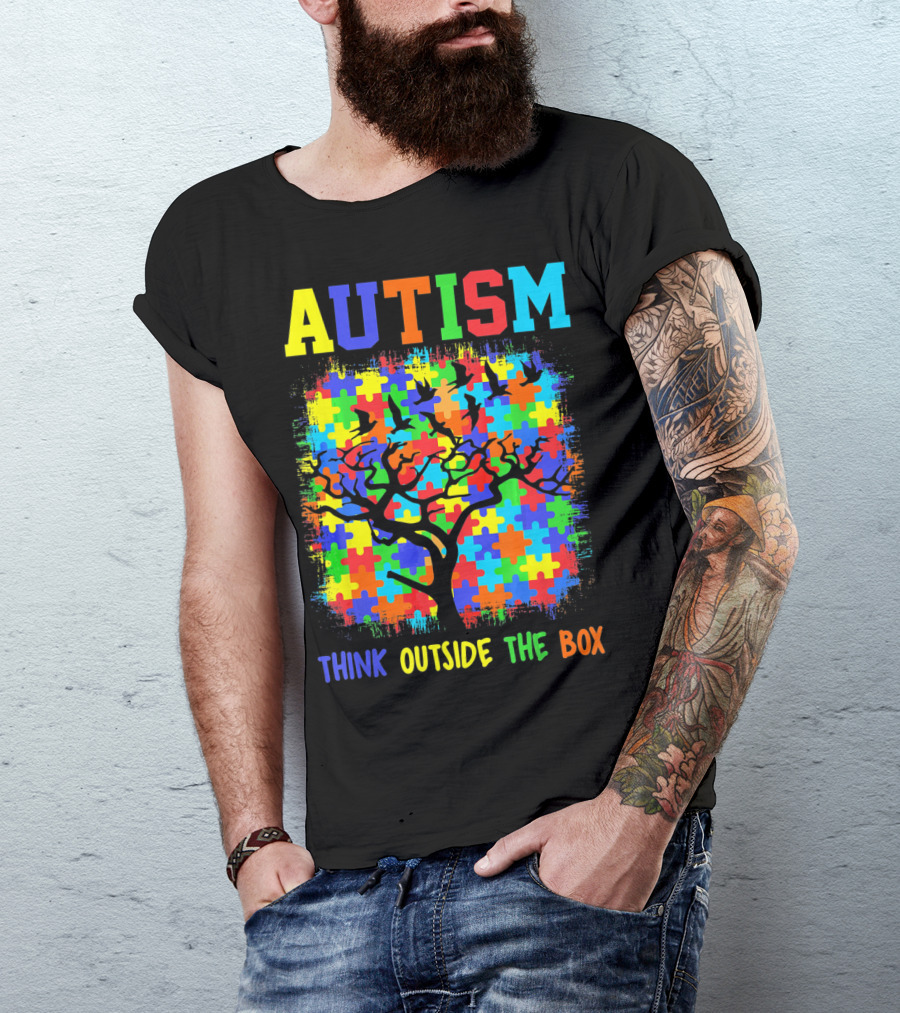 Autism Think Outside The Box Puzzle Tree T-Shirt