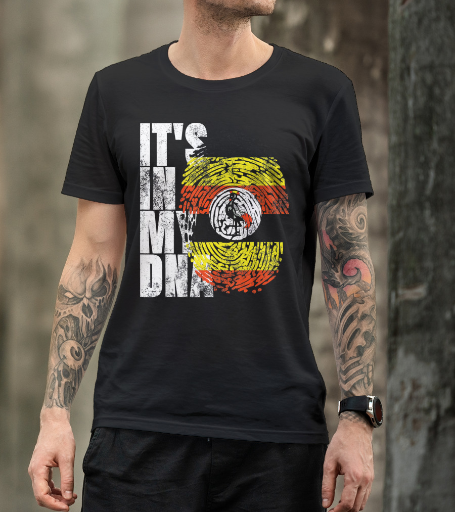 It's In My DNA Uganda African American Flag Fingerprint T-Shirt