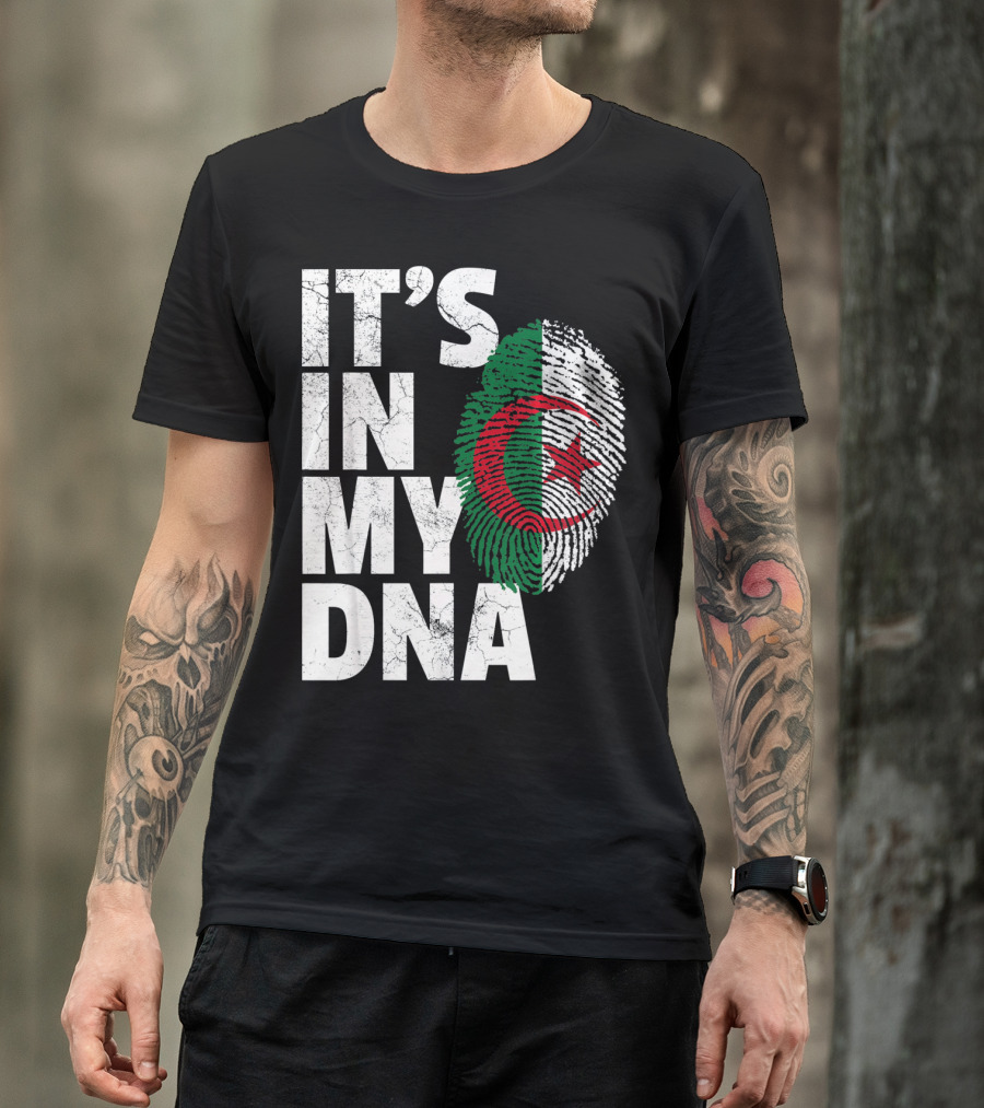 IT'S IN MY DNA Algerian Algeria Flag Fingerprint T-Shirt