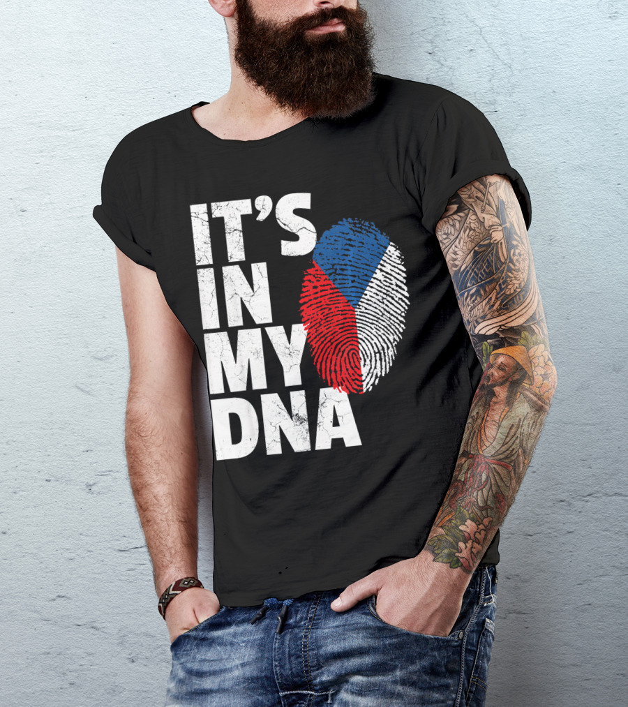 IT'S IN MY DNA Czechia Czech Republic Fingerprint Flag T-Shirt