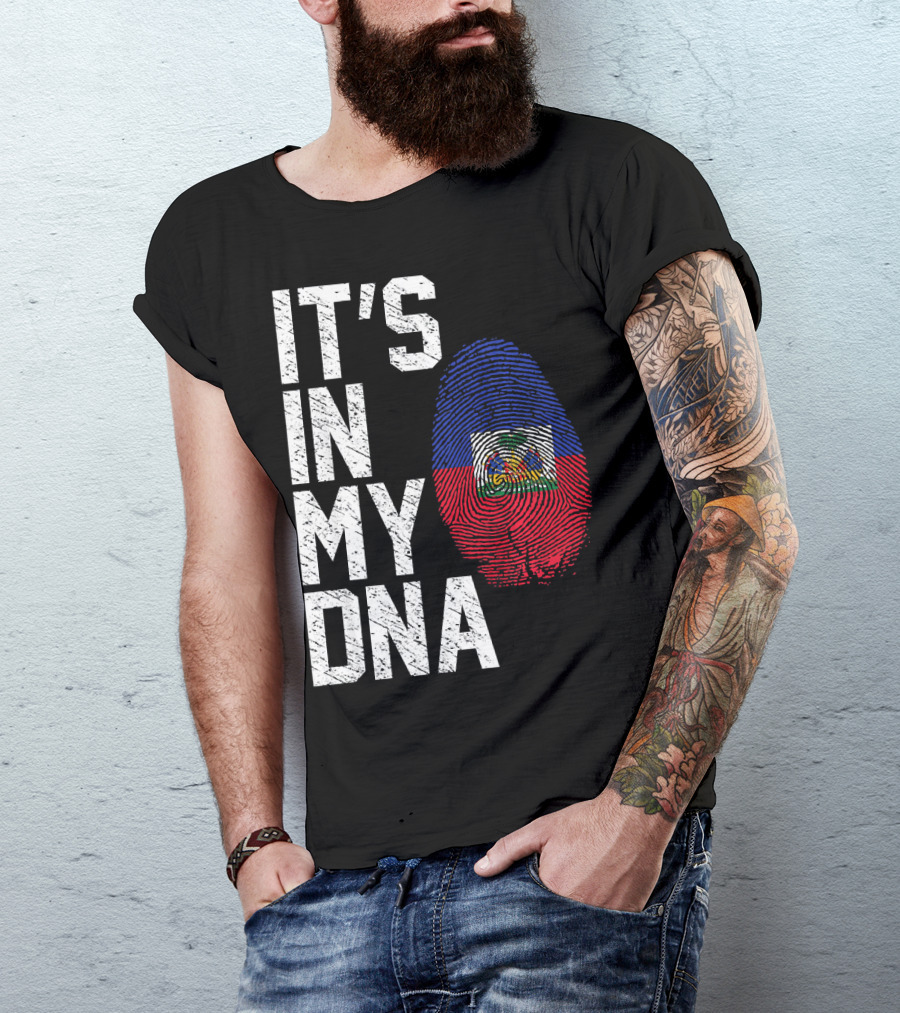 IT'S IN MY DNA Haiti Haitian Flag Fingerprint T-Shirt