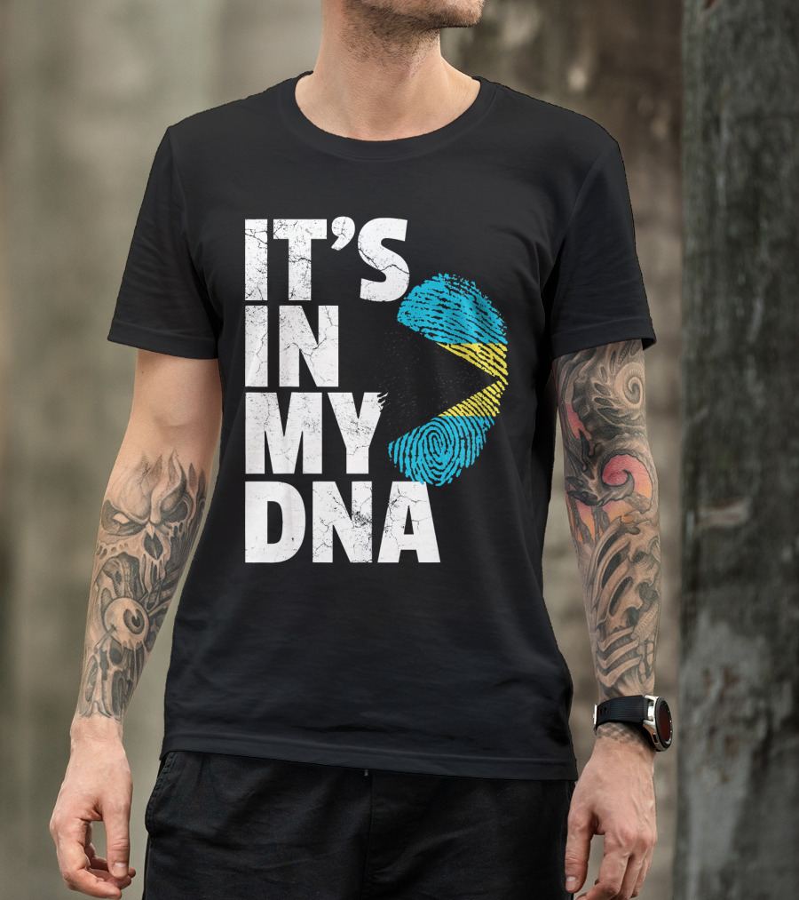 IT'S IN MY DNA Bahamas Bahamian Flag Fingerprint T-Shirt