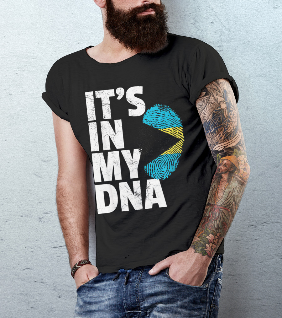 IT'S IN MY DNA Bahamas Bahamian Flag Fingerprint T-Shirt