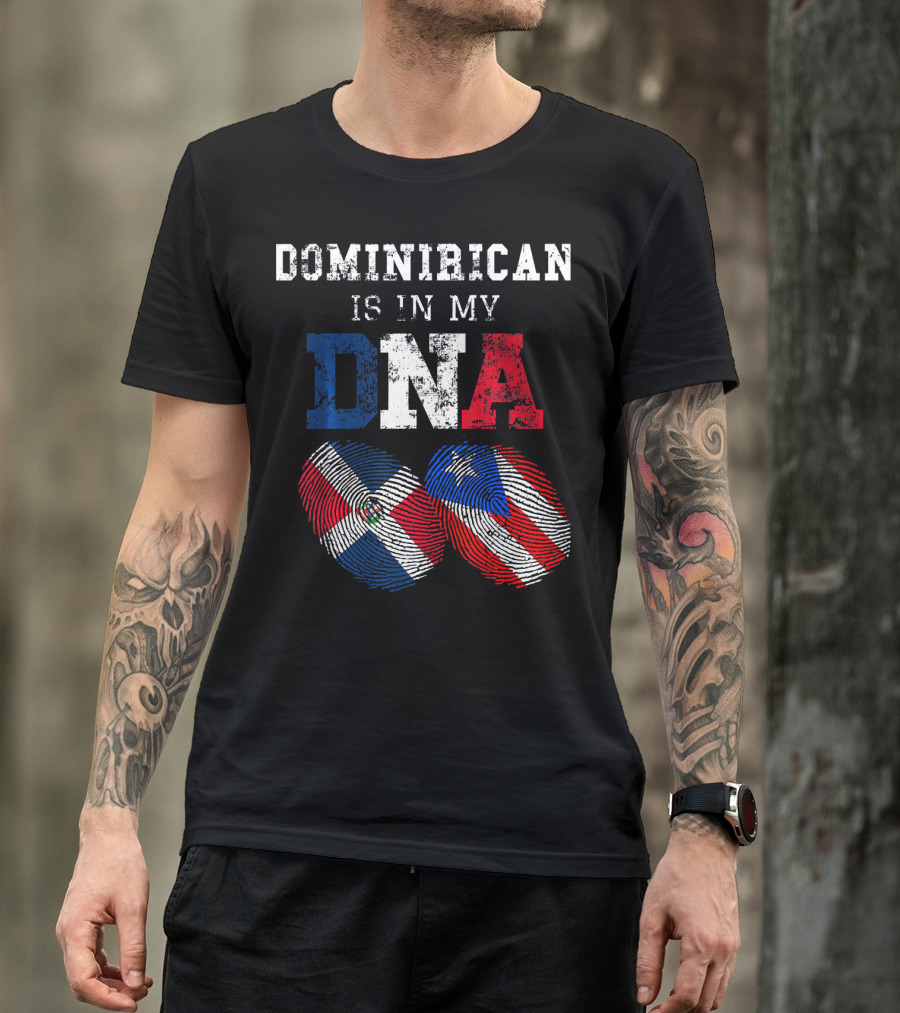 Dominirican Is In My DNA Puerto Rico Republica Flag Fingerprints T-Shirt