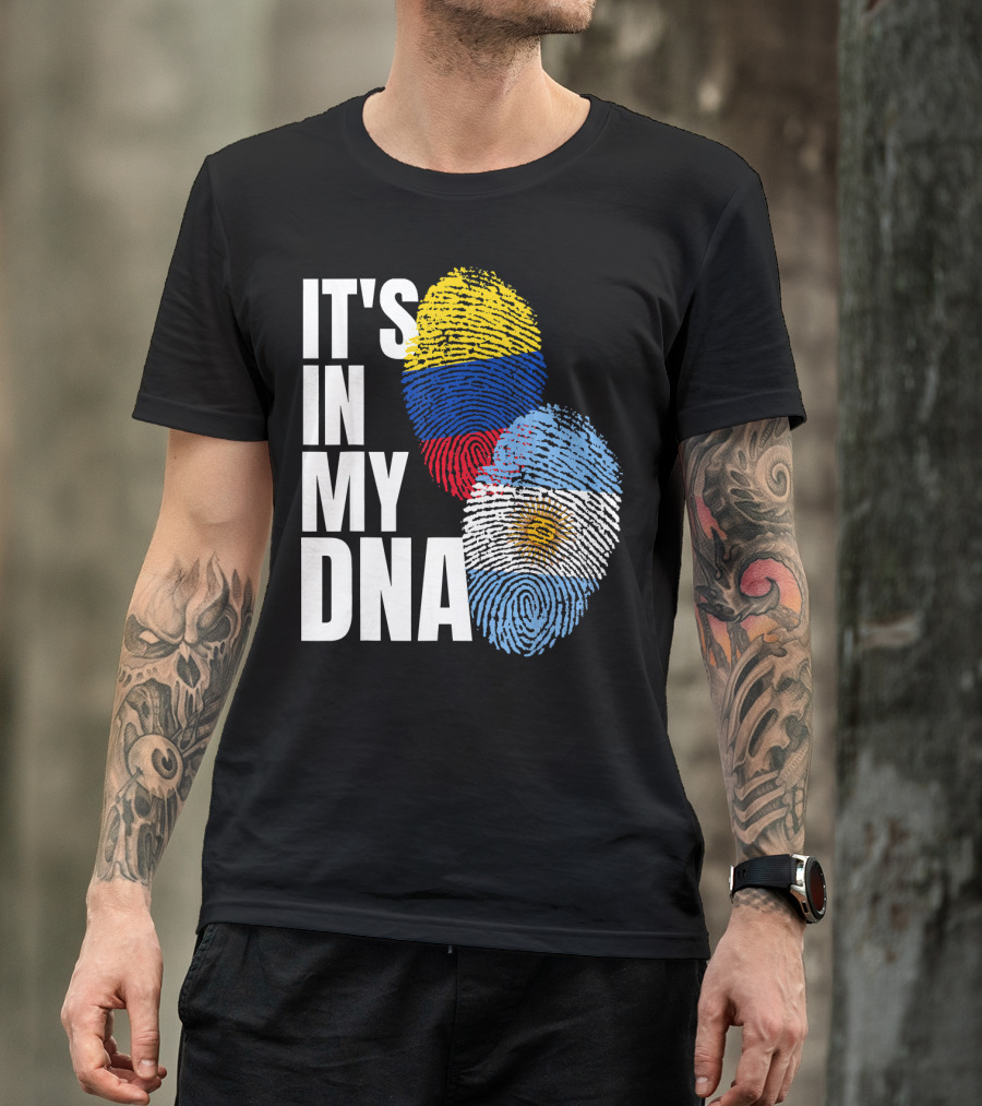 IT'S IN MY DNA Colombian And Argentinian Flags Fingerprint T-Shirt