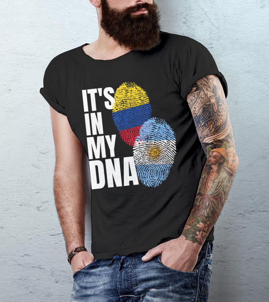 IT'S IN MY DNA Colombian And Argentinian Flags Fingerprint T-Shirt