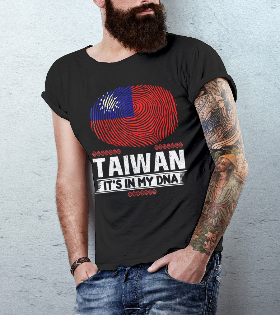 TAIWAN IT'S IN MY DNA Fingerprint Taiwanese Flag T-Shirt